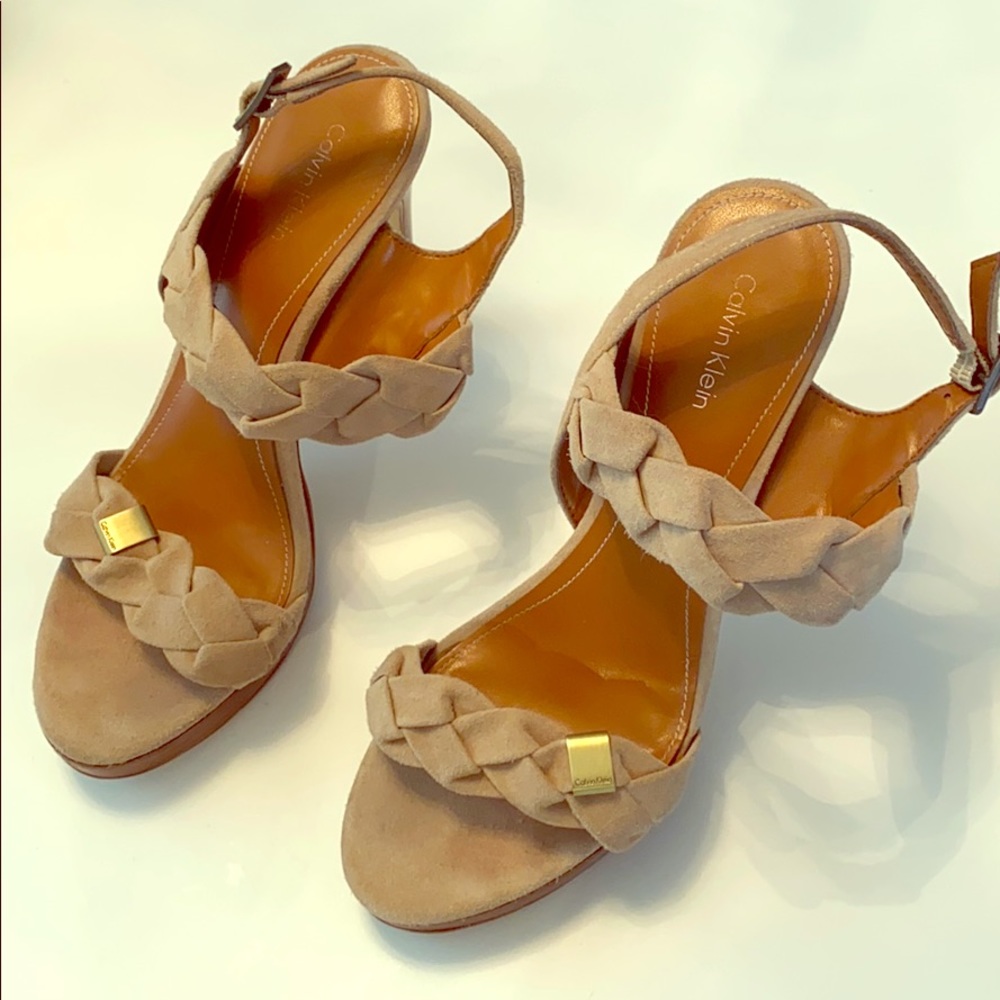 Calvin Klein Suede Braided Heel, Size 7.5M